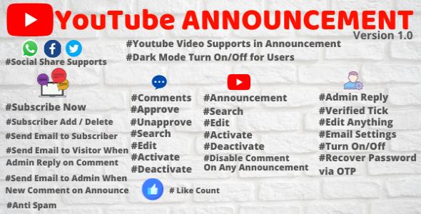 Youtube Announcement PHP Script with Admin Panel